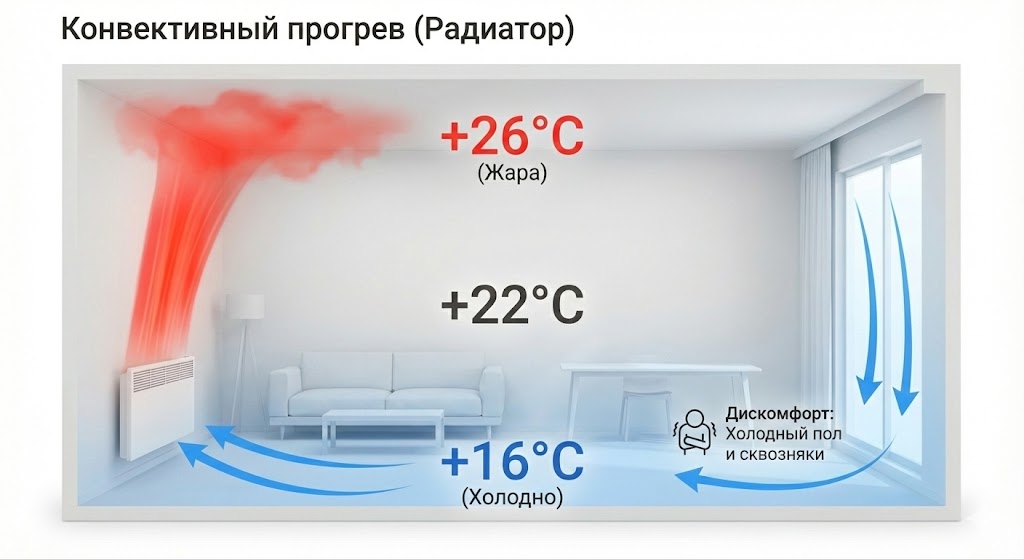 распределение тепла от радиатора